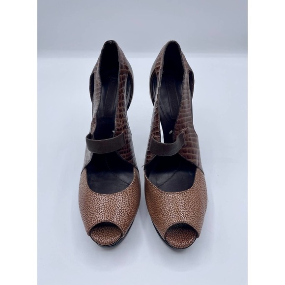 BCBGMaxazria Women’s Croc embossed leather peep toe heels 8 - Picture 6 of 11